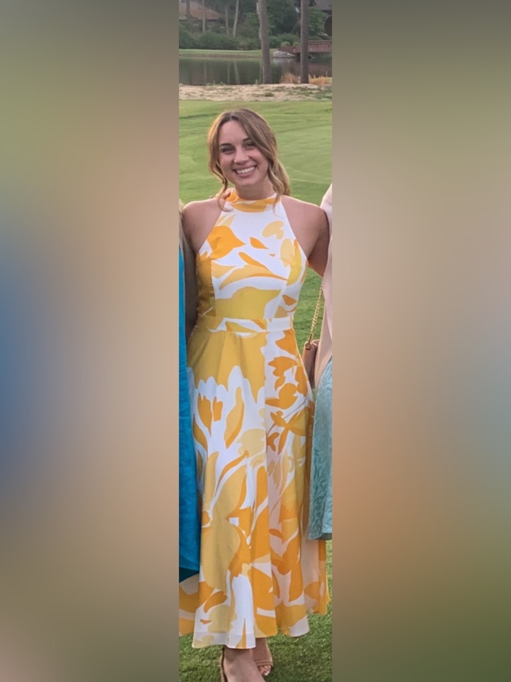 Tahari Yellow and White Floral Fit-and-Flare Dress